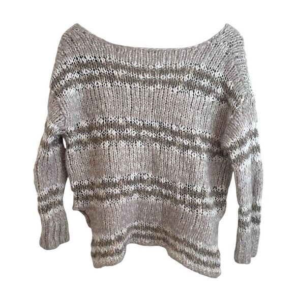 Free People Linus Eyelash Sweater Cream Tan Striped Boho Pullover Size XS - Picture 2 of 5